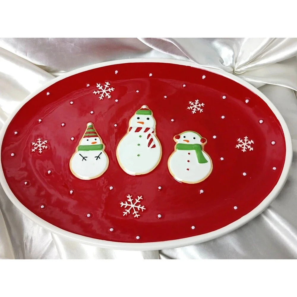 HALLMARK SNOWMAN FAMILY  15'' OVAL SERVING PLATTER-CRAZING
